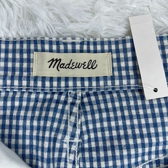 NWT Madewell Straight Stretch Mini Skirt Gingham: Raw Hemmed in Blue/White S 26 - Picture 5 of 10